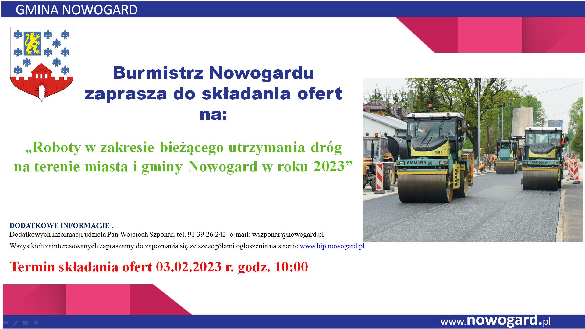 Roboty w zakresie bieżącego utrzymania dróg na terenie miasta i gminy Nowogard w roku 2023